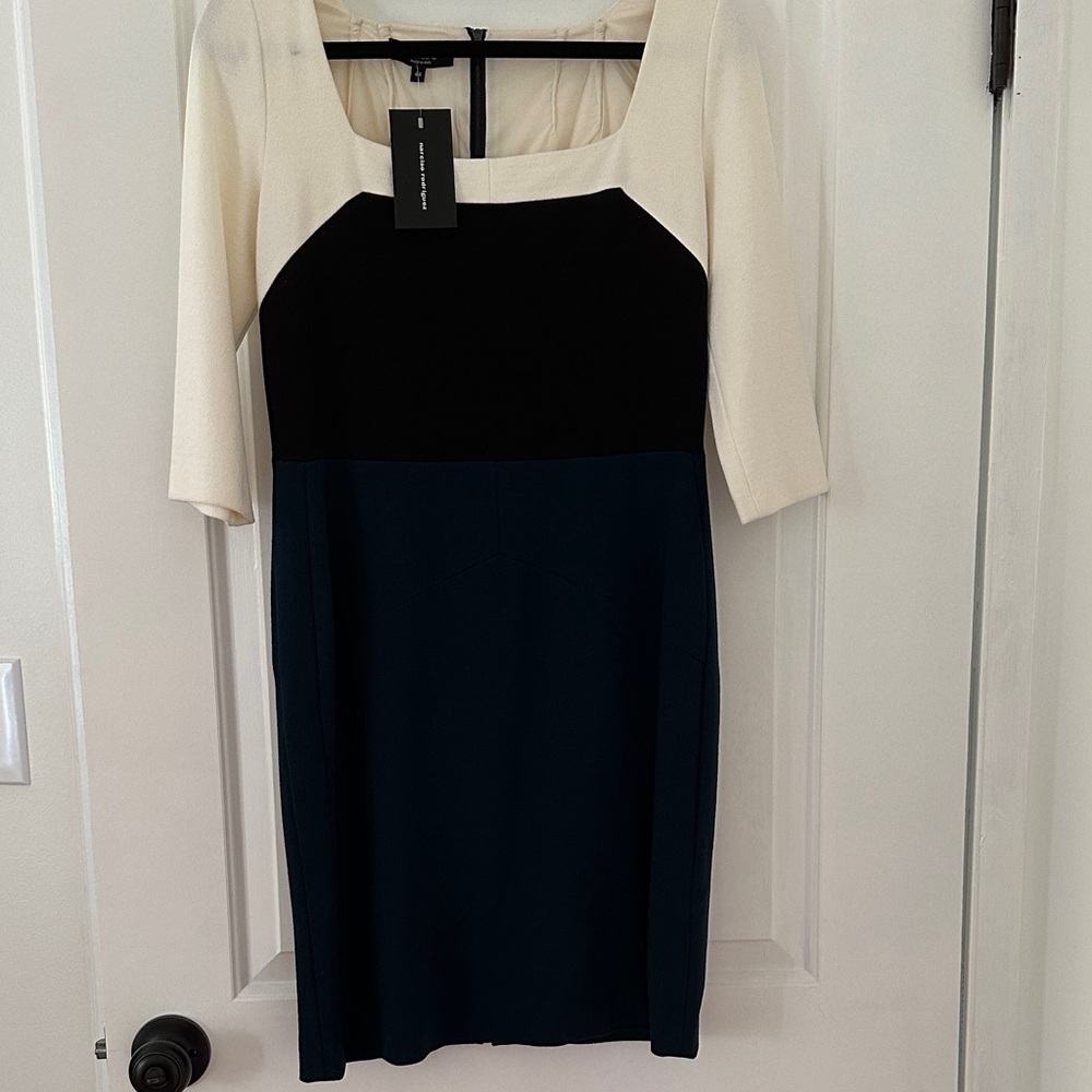 Narciso Rodriguez Black, Cream, and Navy Dress